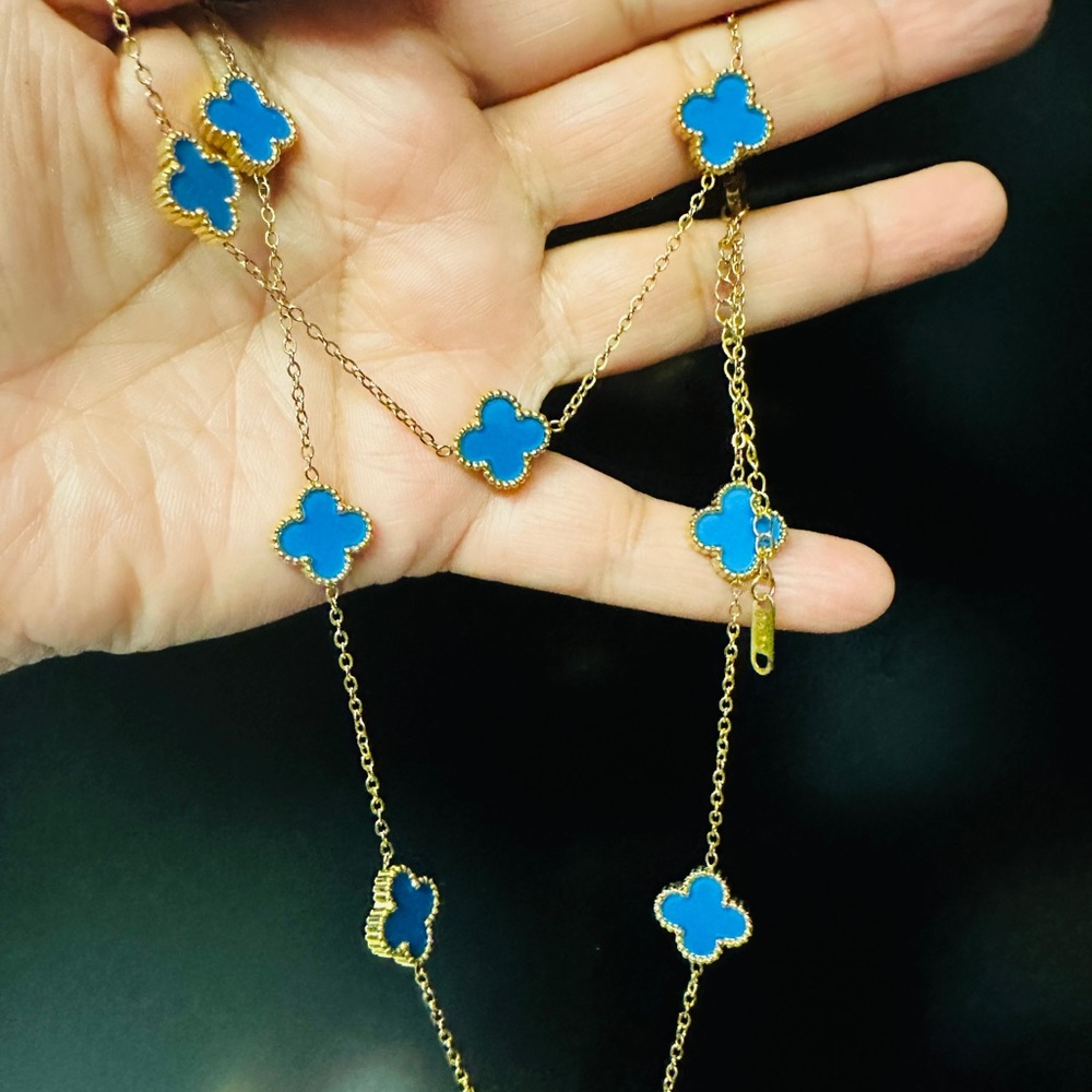 Gold and Blue Clover Necklace